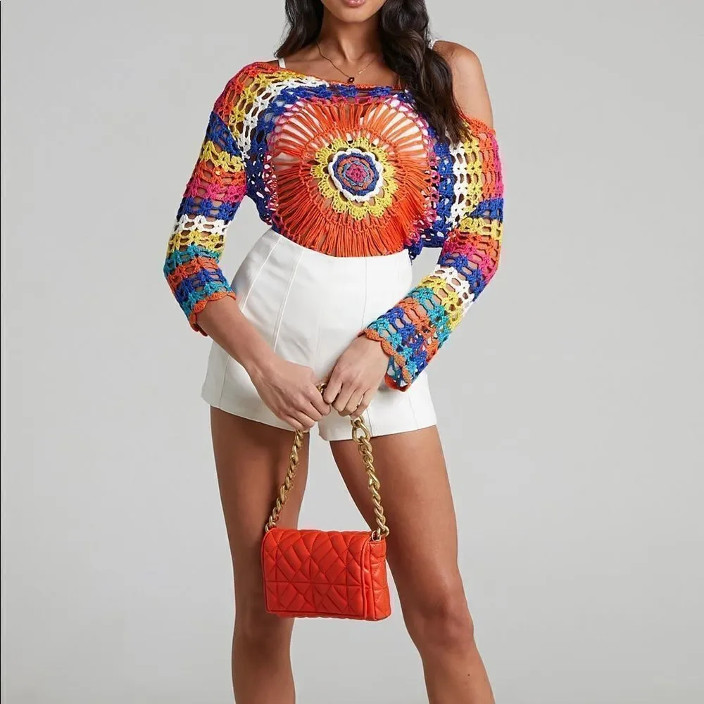 𝅺cupshe Crochet Multicolor Rainbow Top